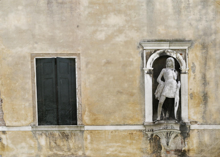 Venetian Statue and Doors on Beige and Black Photograph by Brooke T Ryan