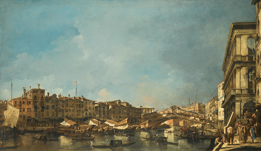 Venice a view of the Rialto Bridge looking North from the Fondamenta del Carbon Painting by Francesco Guardi