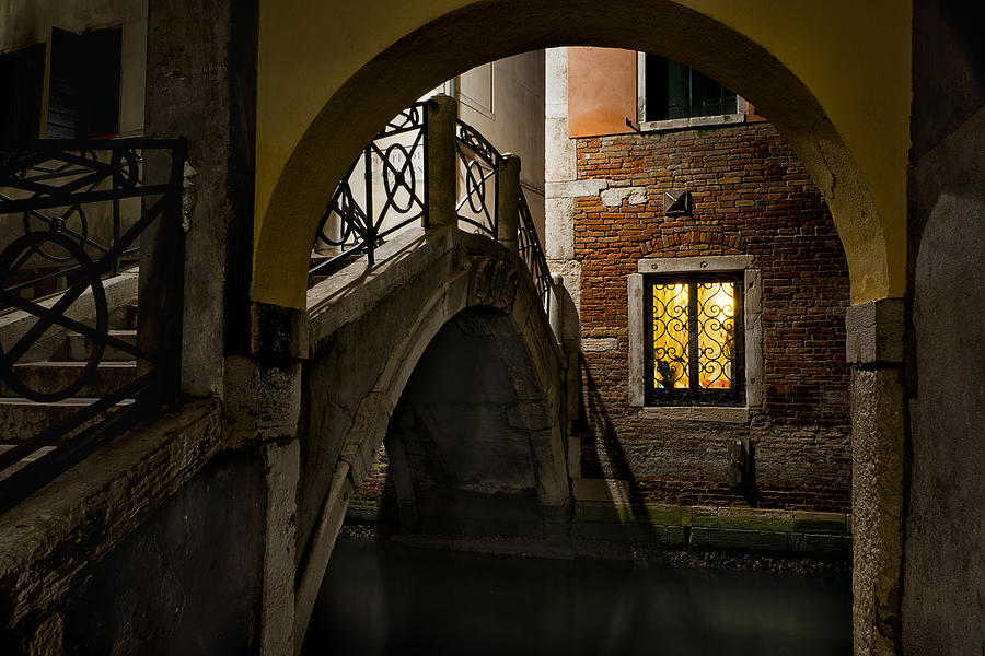 Bridge Photograph - Venice at Night1 by Marion Galt