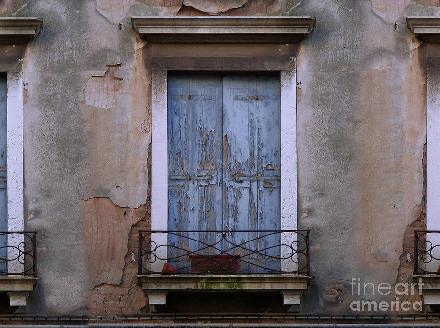 Venice Blue Shutters Horizontal Photo Painting by Robyn Saunders