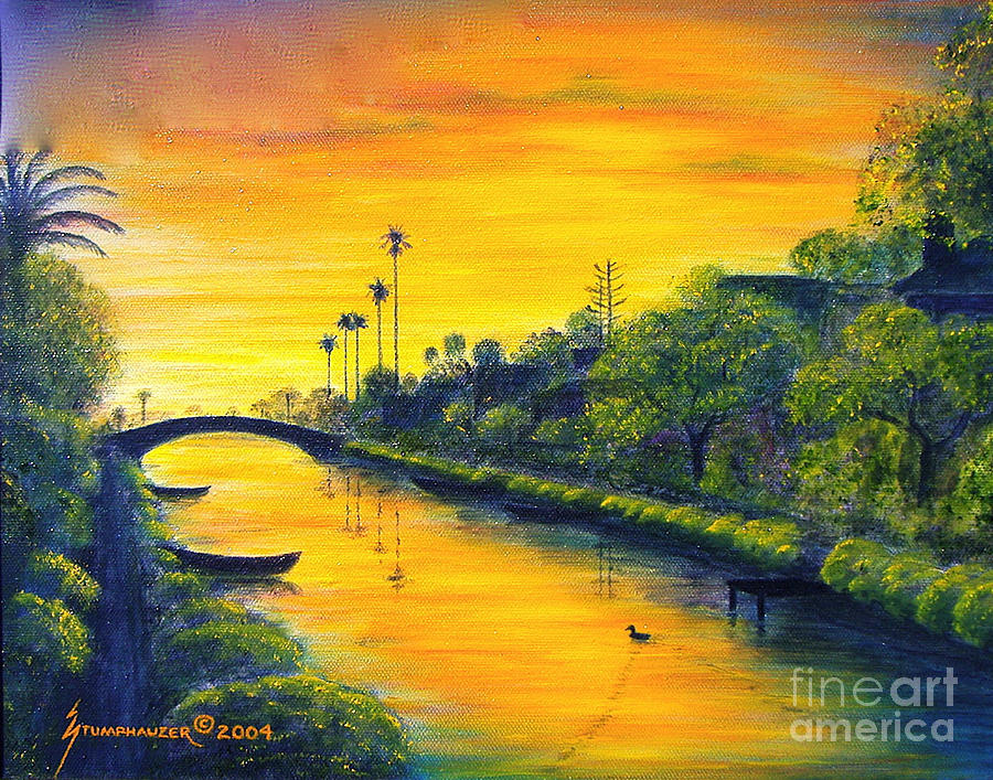 Venice California Canal Painting by Jerome Stumphauzer
