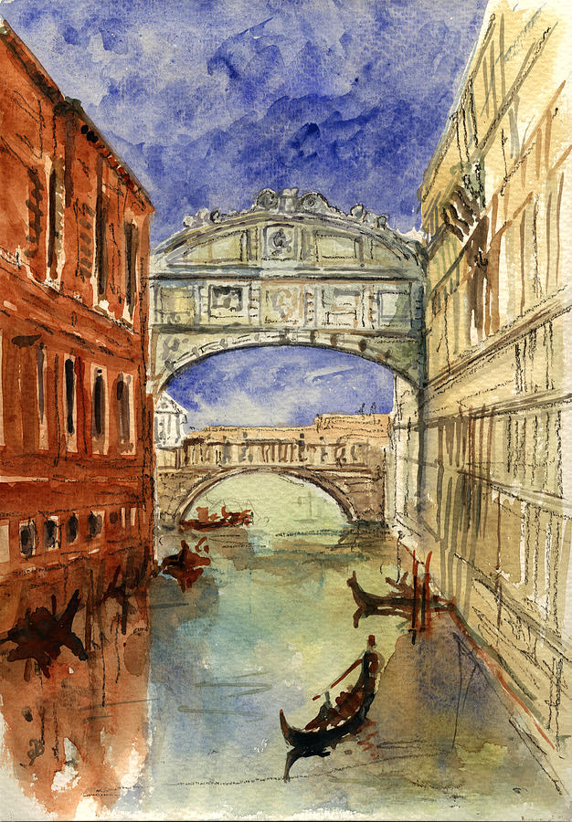 Bridge Painting - Venice canal bridge of sighs by Juan  Bosco