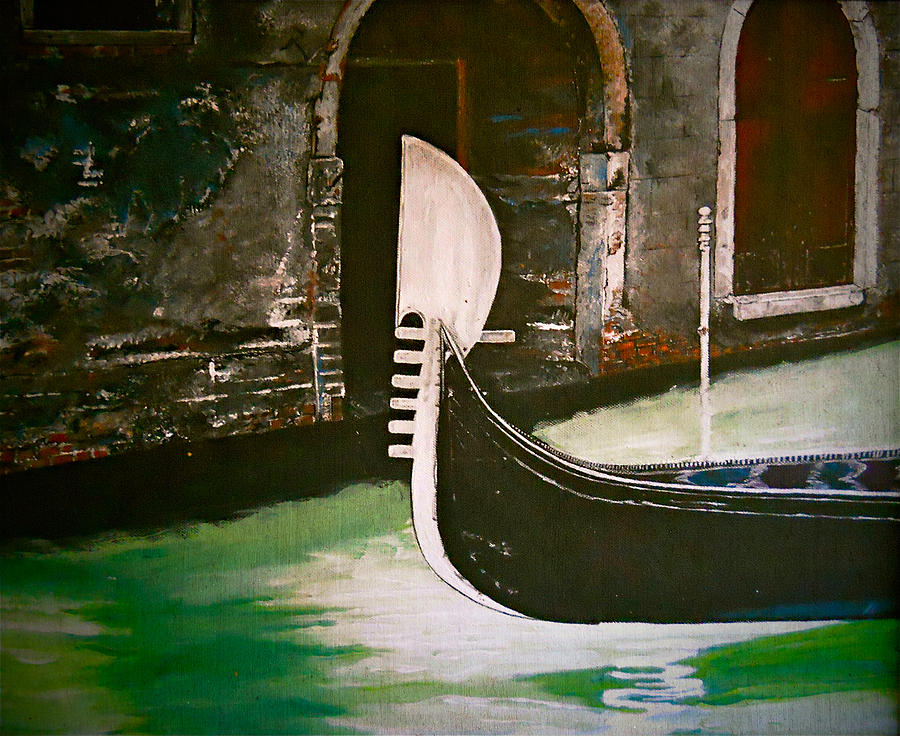 Boat Painting - Venice Canal Painting Fine Art Print by Laura Carter