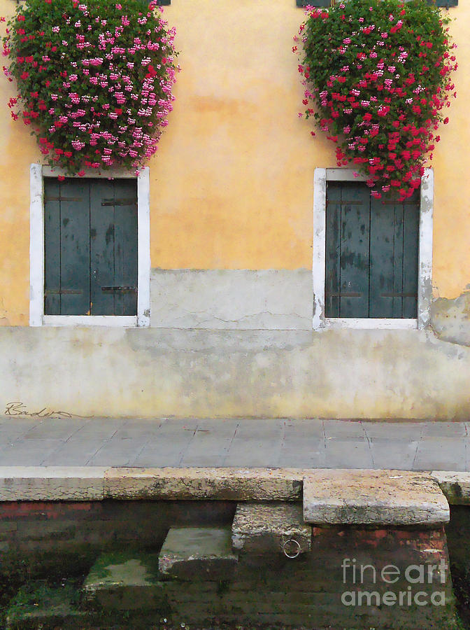 Venice Canal Shutters with Window Flowers Painting by Robyn Saunders
