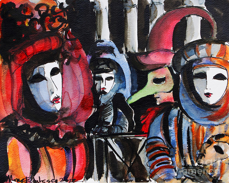 Black And White Painting - Venice Carnival 1 by Mona Edulesco