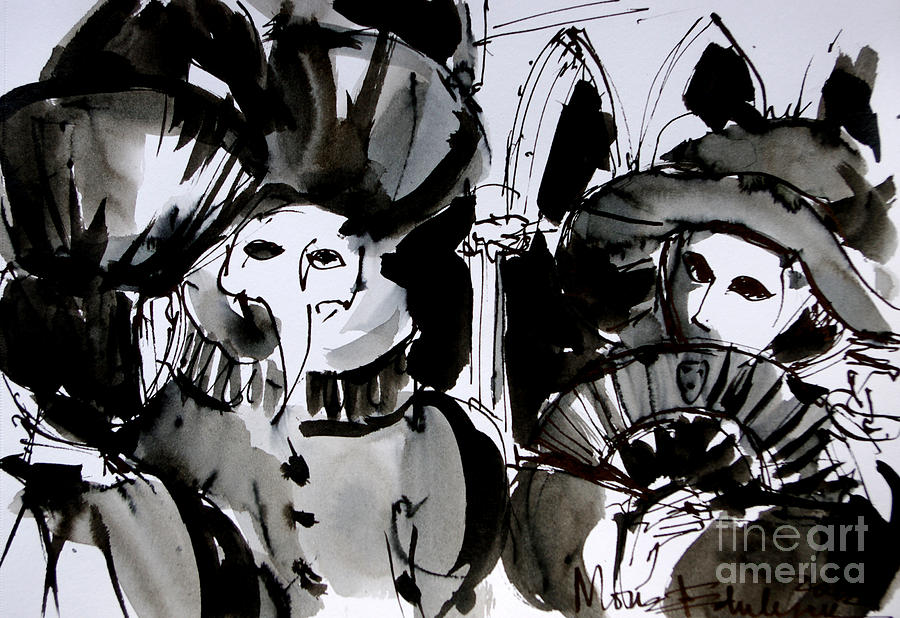 Black And White Painting - Venice Carnival 4 by Mona Edulesco