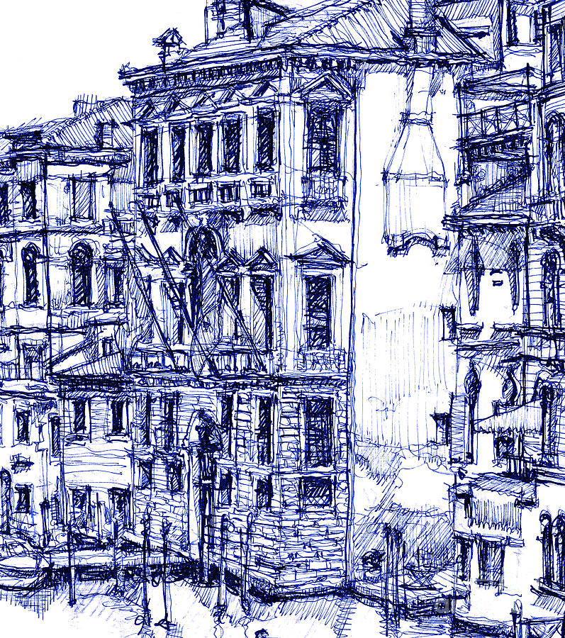 Architecture Drawing - Venice detail in blue by Adendorff Design