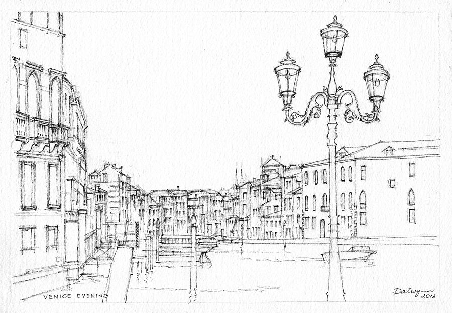 Venice Evening Sketch Drawing by Dai Wynn