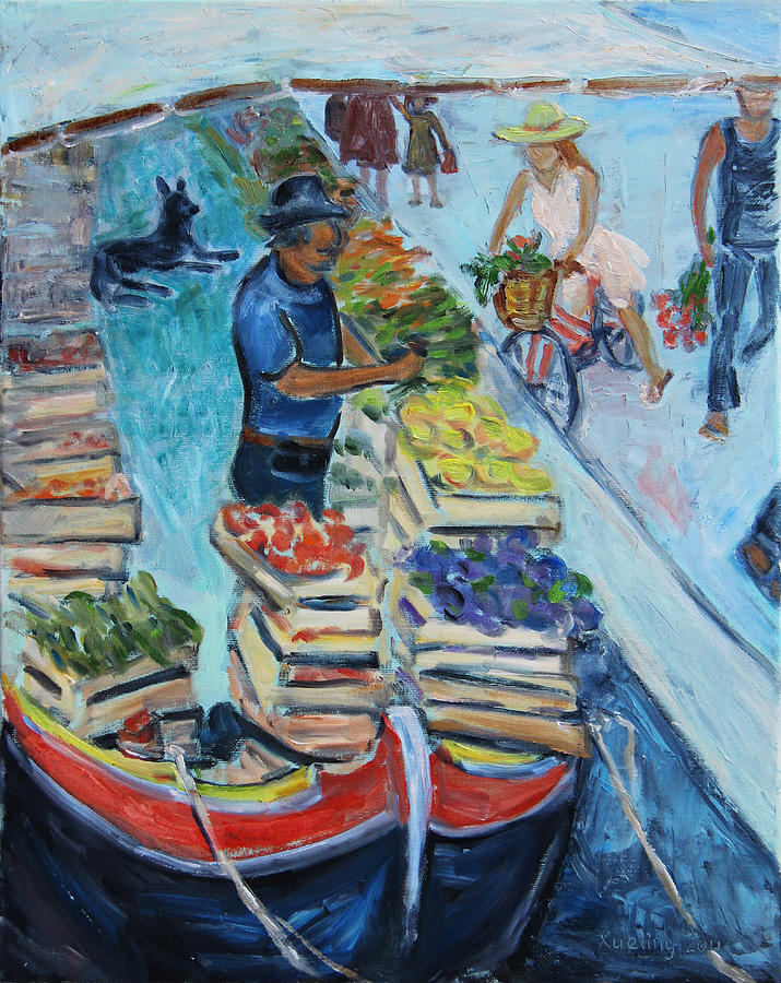 Venice Floating Farmers Market Painting by Xueling Zou