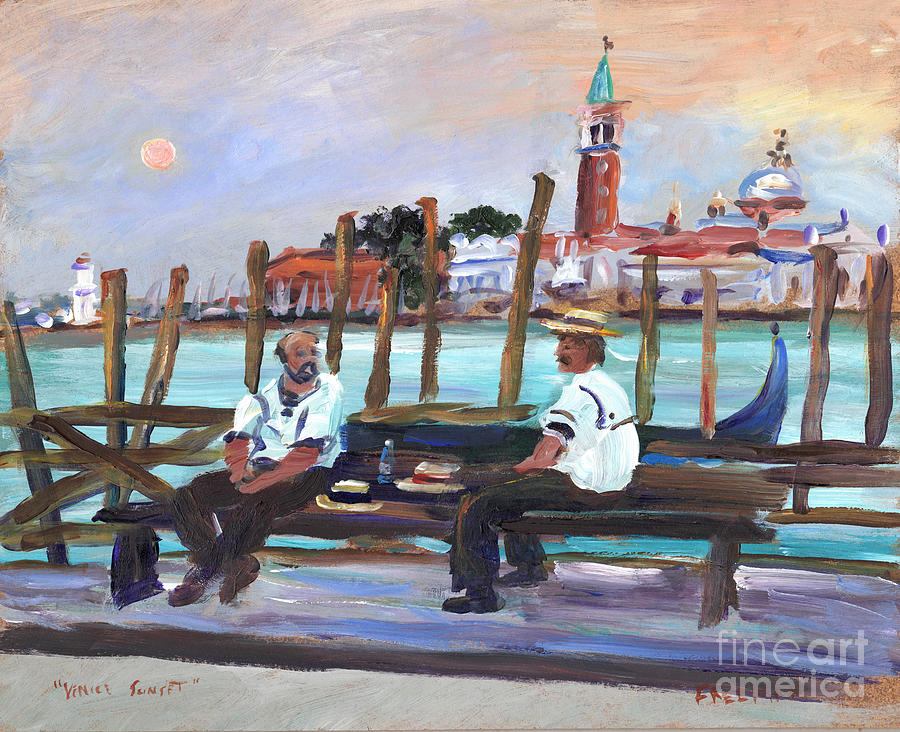 Venice Gondola with full moon Painting by Valerie Freeman