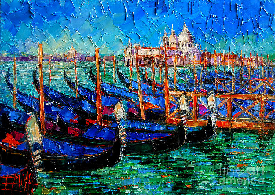 Abstract Painting - Venice - Gondolas - Santa Maria Della Salute by Mona Edulesco