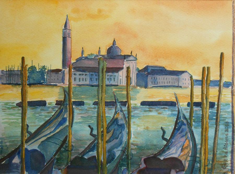 Landscape Painting - Venice Gondolas by Geeta Yerra