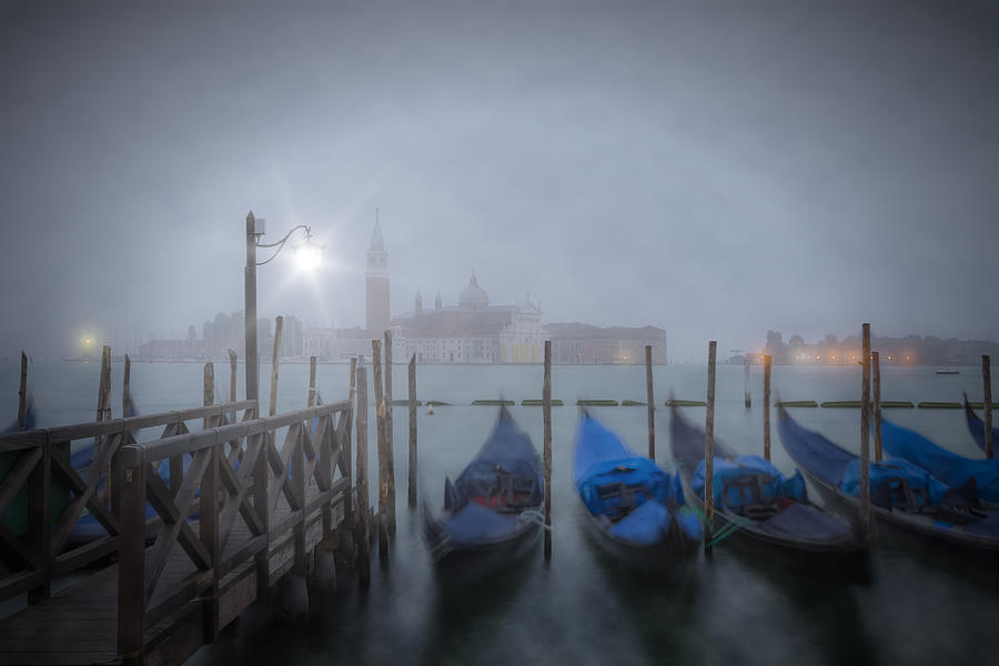 Architecture Photograph - VENICE Gondolas in the Mist by Melanie Viola