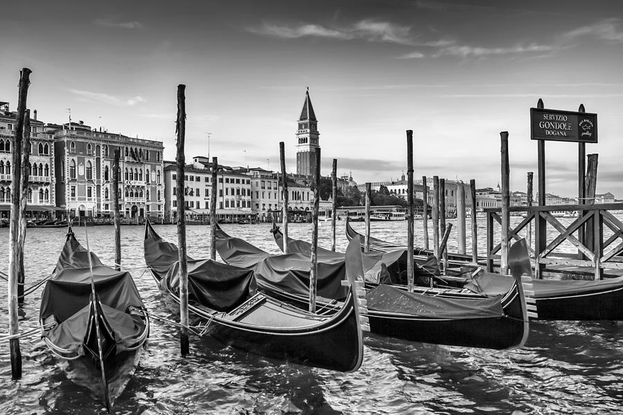 Architecture Photograph - VENICE Grand Canal and Goldolas in black and white by Melanie Viola