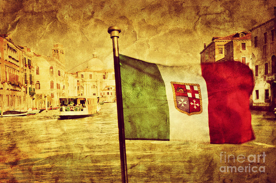 Venice Grand Canal and the flag of italy Photograph by Michal Bednarek