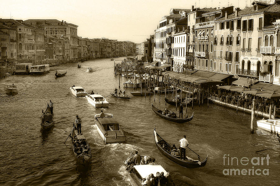 Venice Grand Canal Sepia Photograph by Timothy Hacker