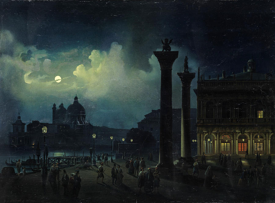 Venice In The Moonlight Painting By Luigi Bartezzaghi Fine Art America