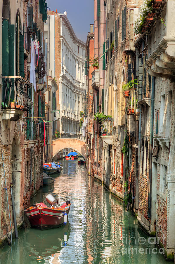 Architecture Photograph - Venice Italy A romantic narrow canal and bridge by Michal Bednarek
