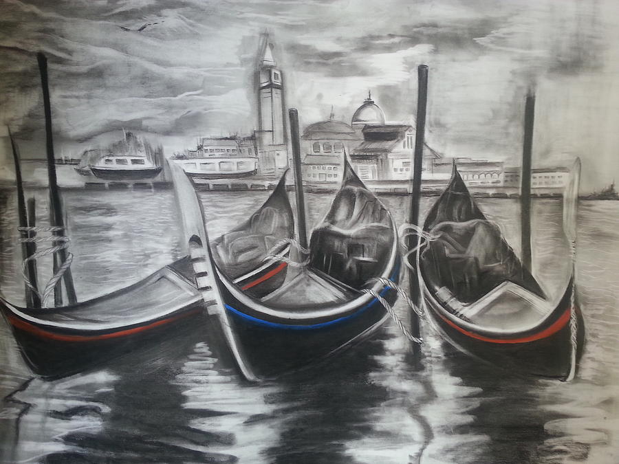 Charcoal Painting - Venice by Khushboo Burman