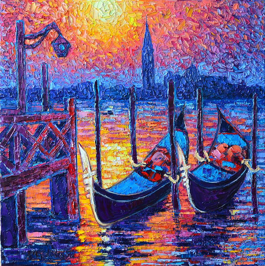 Venice Mysterious Light - Gondolas And San Giorgio Maggiore Seen From Plaza San Marco Painting by Ana Maria Edulescu