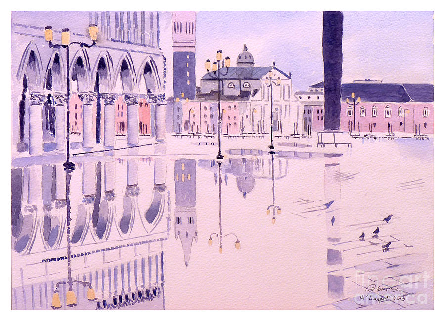 Watercolour Painting - Venice reflections by Godwin Cassar