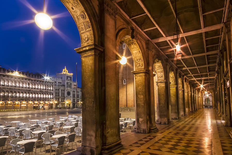 Architecture Photograph - VENICE St Marks Square during Blue Hour by Melanie Viola