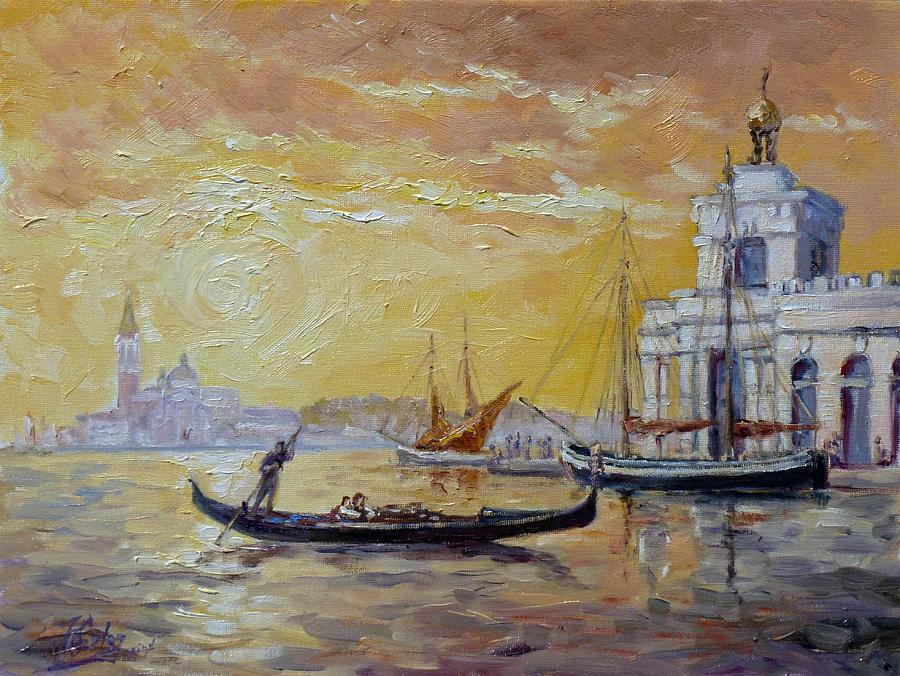 Venice sunrise - Dogana Painting by Irek Szelag