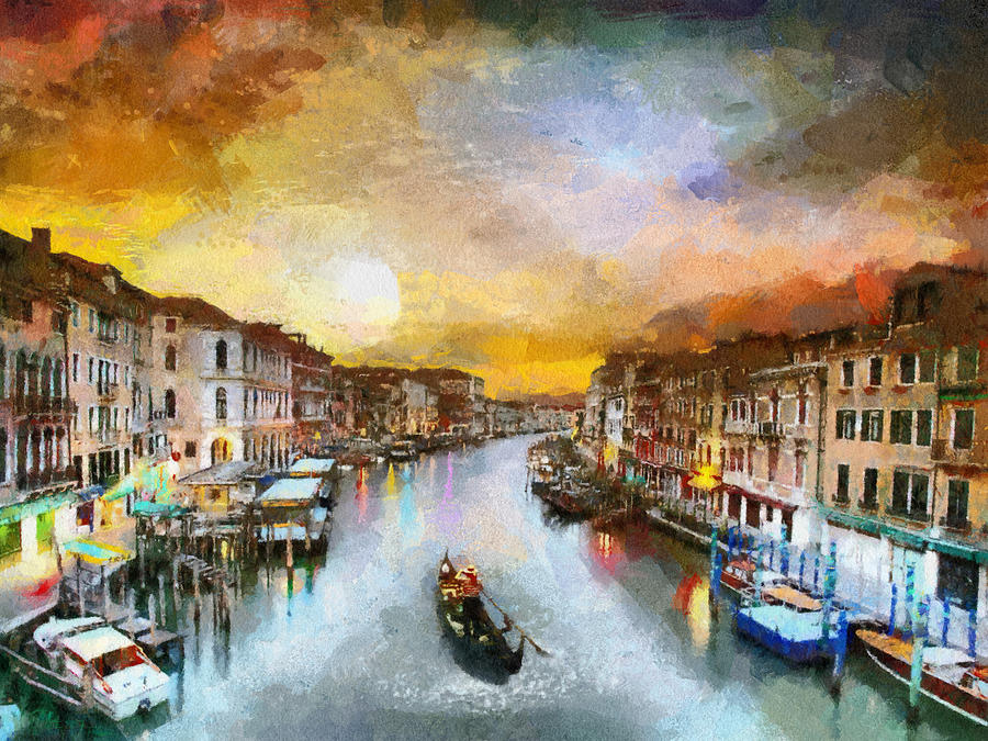 Boat Painting - Sunrise in the beautiful charming Venice by Georgi Dimitrov