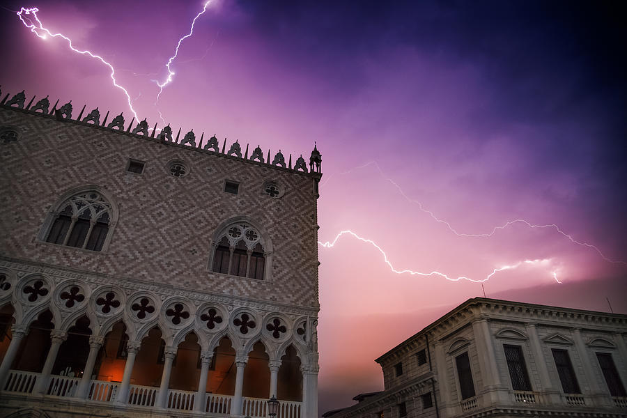 Architecture Photograph - VENICE Thunderstorm over Doges Palace by Melanie Viola