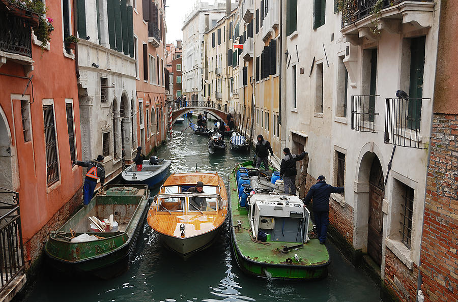 Boat Photograph - Venice Traffic Jam by Steve Somerville