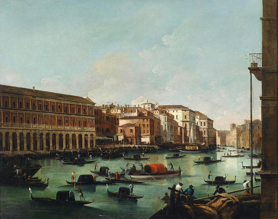 Venice. View from the Grand Canal with the Rialto Fabbriche Nuove Painting by Giuseppe Bernardino Bison