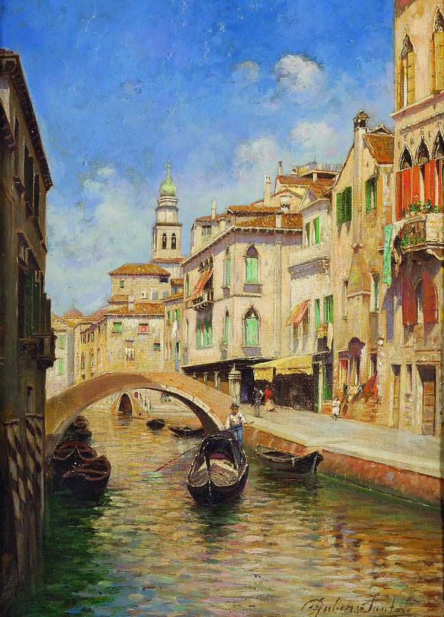 Venice with gondolier Painting by Rubens Santoro