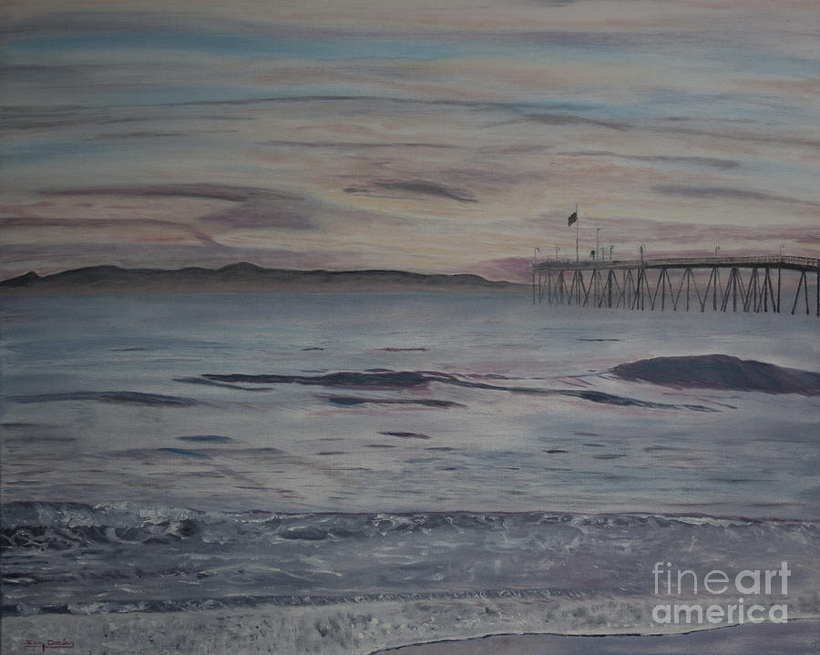 Ventura Pier High Surf Painting by Ian Donley