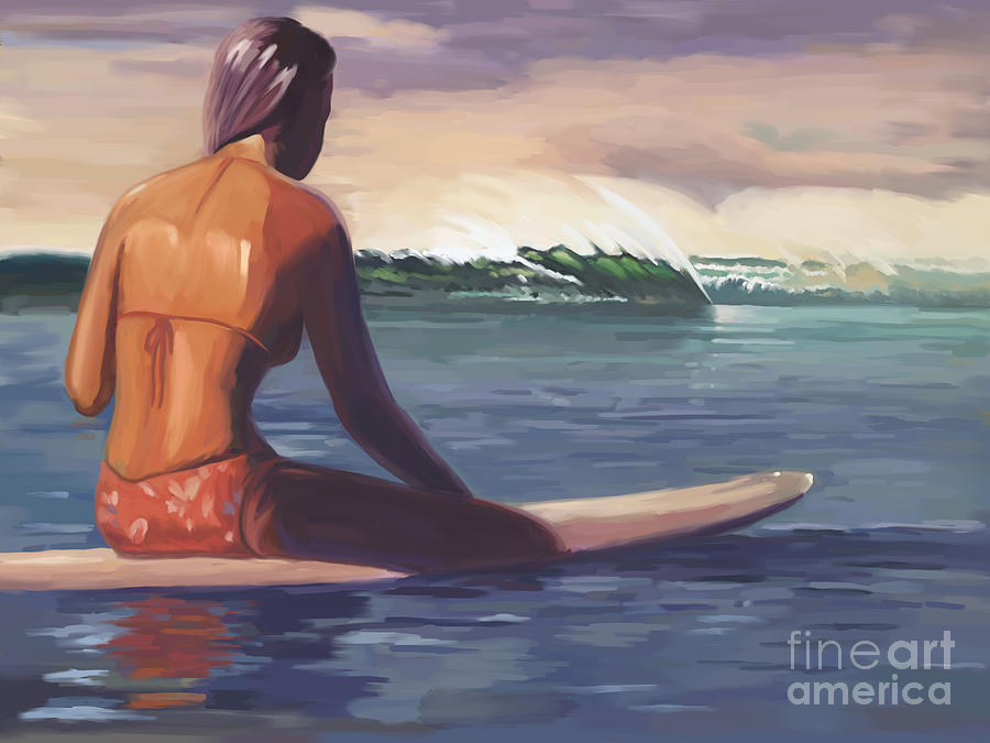 Sunset Painting - Ventura Surfer Girl by Tim Gilliland