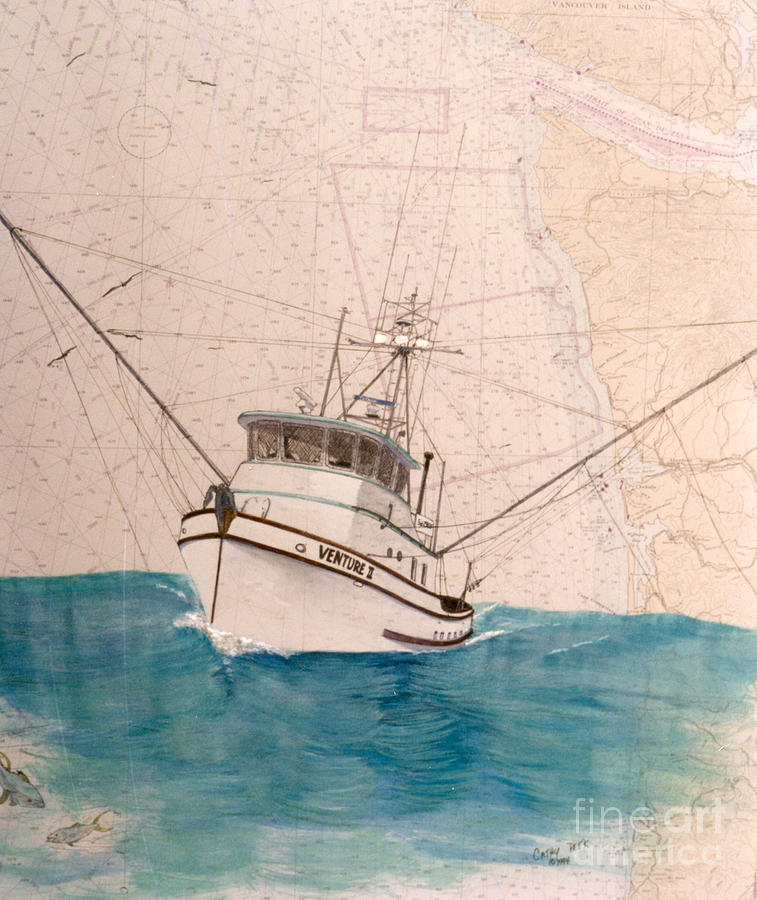 COUGAR Gillnet Alaska Fishing Boat Cathy Peek Nautical Chart Map Art  T-Shirt by Cathy Peek - Fine Art America