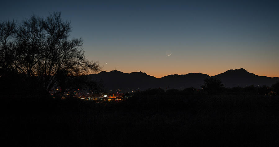 Venus and a young Moon over Tucson Photograph by Dan McManus