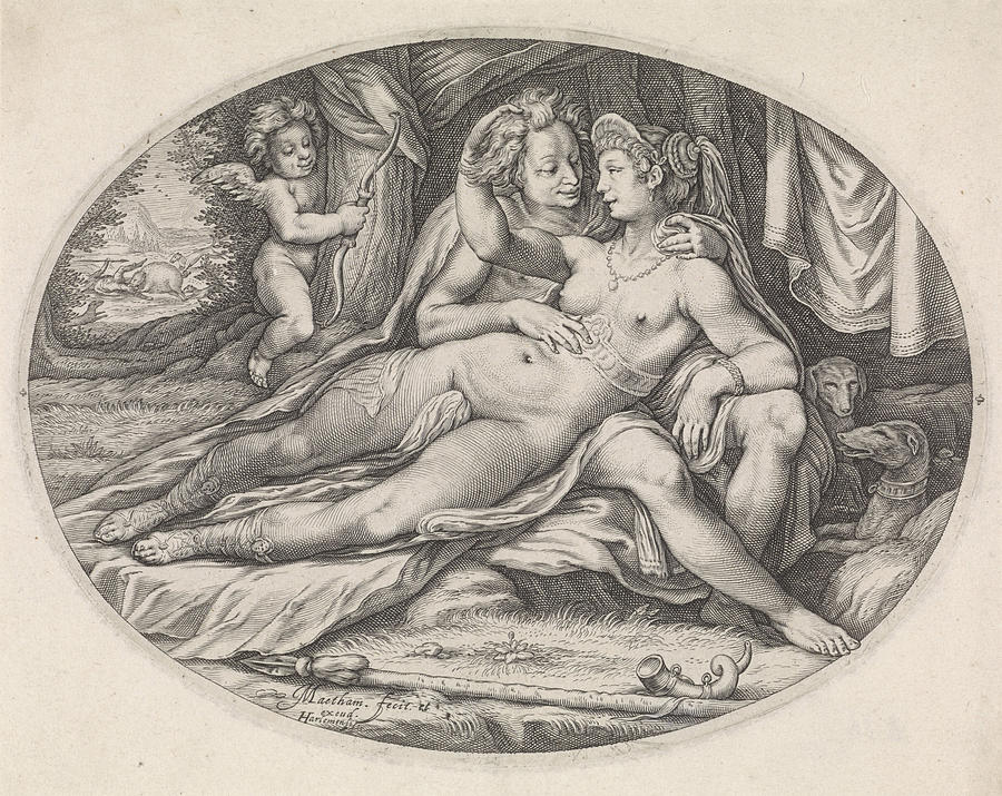 Tree Drawing - Venus And Adonis, Jacob Matham by Jacob Matham