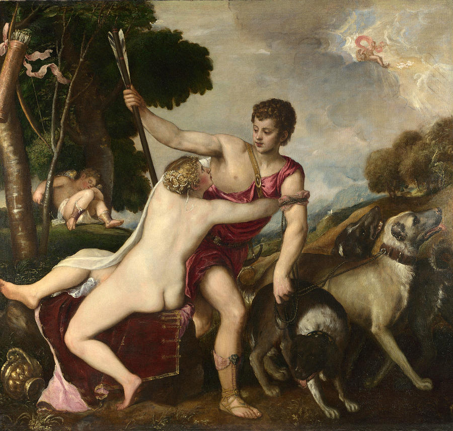Dog Painting - Venus and Adonis by Workshop of Titian