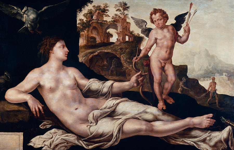 Venus and Amor Painting by Maerten van Heemskerck