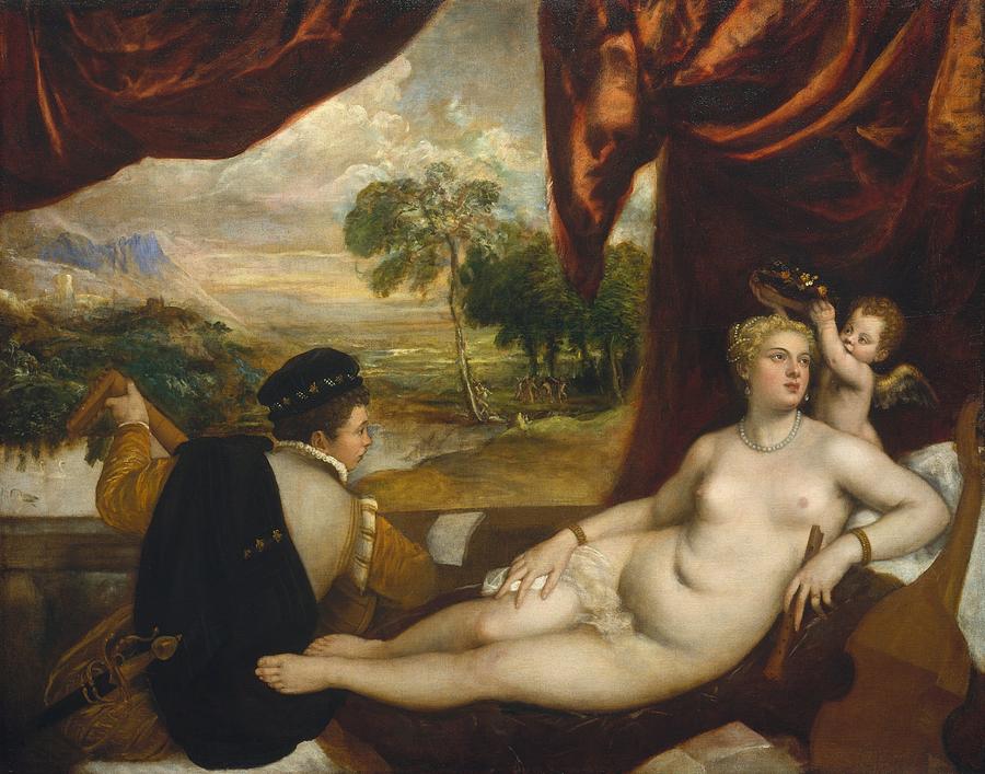 Portrait Painting - Venus and the Lute Player by Titian