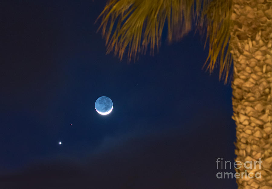 Venus Mars And The Crescent Moon Photograph by Mimi Ditchie