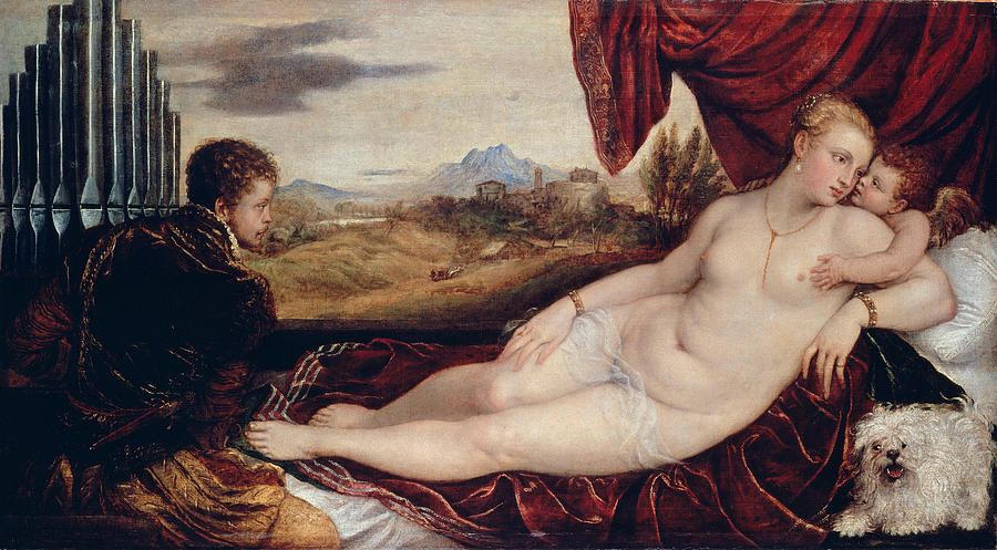 Titian Painting - Venus with the Organ Player by Titian