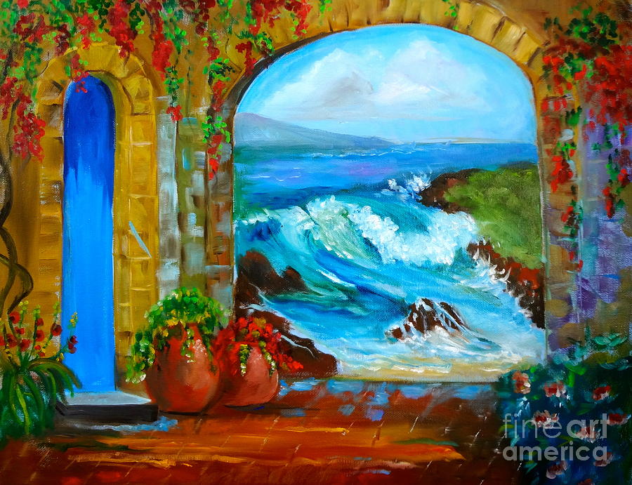 Veranda Ocean View Painting by Jenny Lee