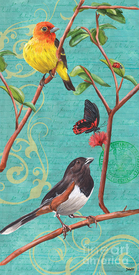 Bird Painting - Verdigris Songbirds 2 by Debbie DeWitt