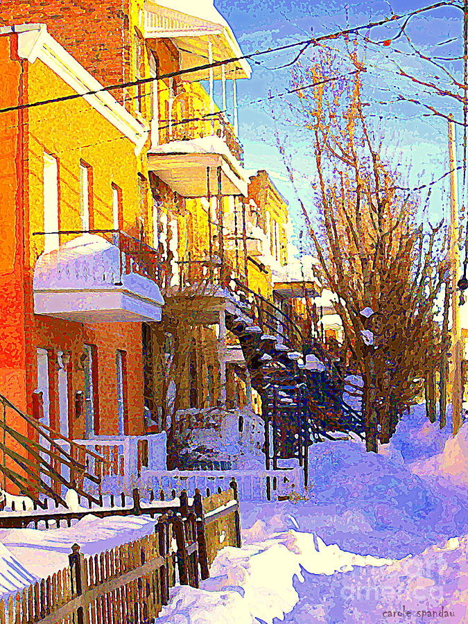 Winter Painting - Verdun Duplexes After Snow Storm A Winter Walk Through Verdun Street Montreal Art Carole Spandau by Carole Spandau
