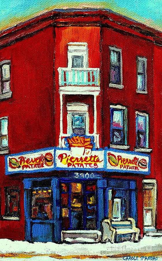 Verdun Landmarks Pierrette Patates Resto Cafe  Deli Hot Dog Joint- Historic Marquees -montreal Scene Painting by Carole Spandau