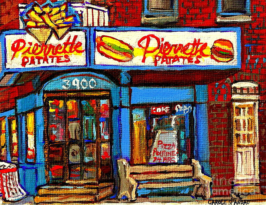 Verdun Restaurants Pierrette Patates Pizza Poutine Pepsi Cola Corner Cafe Depanneur - Montreal Scene Painting by Carole Spandau