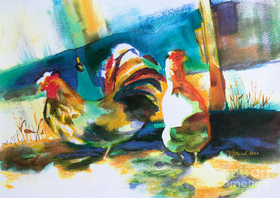Veridian Chicken Painting by Kathy Braud