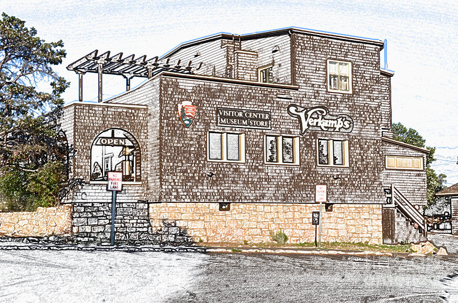 Grand Canyon National Park Digital Art - Verkamps Historic Visitor Center at Grand Canyon Village Colored Pencil by Shawn OBrien