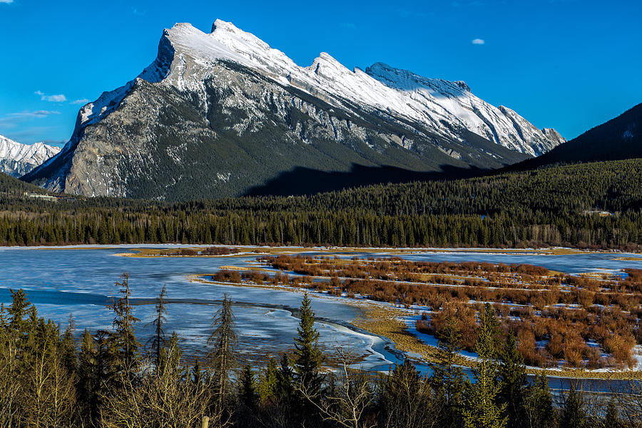 Vermillion Lakes and the Rundle Mountain Photograph by Levin Rodriguez